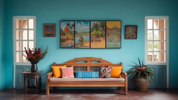 Traditional blue color wall and room with furnishing